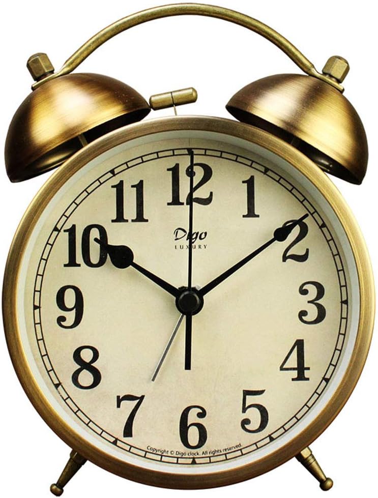 Maxspace Metal Golden Table Clock, Retro Vintage Non-Ticking Small Alarm Clock,Battery Operated Silent Quartz Movement HD Glass Desk Clock for Bedroom Living Room Indoor Decoration Kids… (Arabic3)
