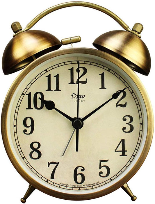 Maxspace Metal Golden Table Clock, Retro Vintage Non-Ticking Small Alarm Clock,Battery Operated Silent Quartz Movement HD Glass Desk Clock for Bedroom Living Room Indoor Decoration Kids… (Arabic3)