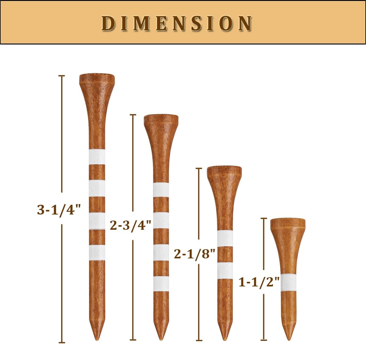 MAZEL Natural Wood/Bamboo Golf Tees 2 3/4 Inch & 3 1/4 Inch,Pack 50 or 120,Reduce Friction & Side Spin,More Stable Golf Tees