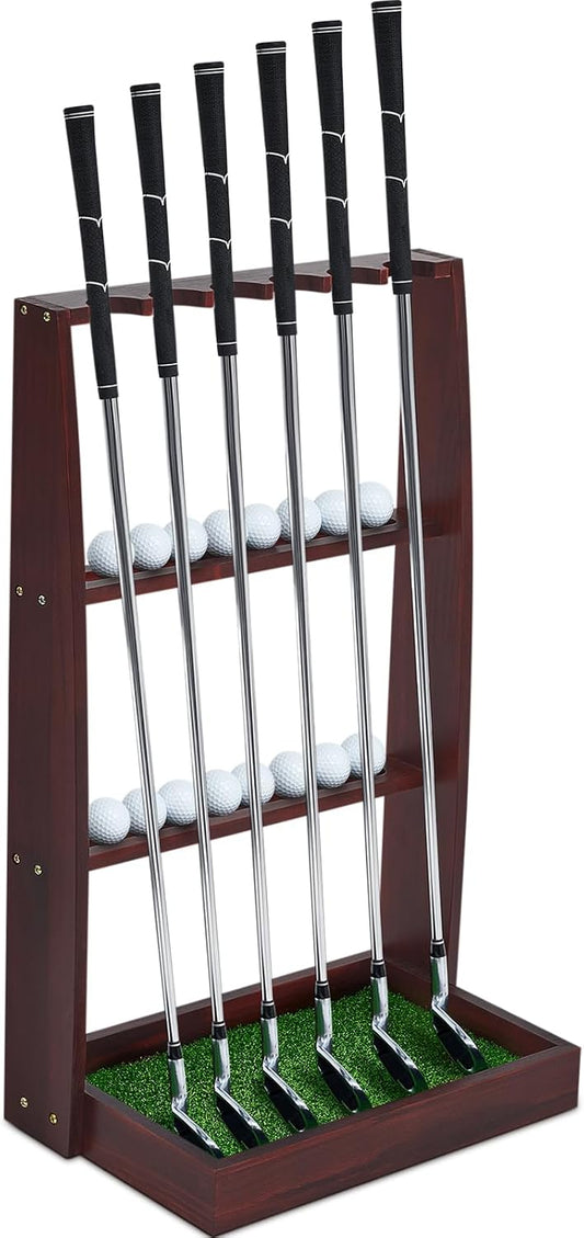 Lenwen Golf Putter Stand Wooden Display Rack Golf Club Holder Stand, Brown Golf Club Organizer for Storage Sports Indoor Home Garage