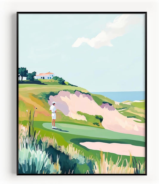Golf Course Floral Pastel Art Print Posters - Premium Giclee Fine Art Prints - Golf Course Home Decor Posters, Golfer Art Prints for Home and Office Decor - Vintage Aesthetic, Ready to Frame