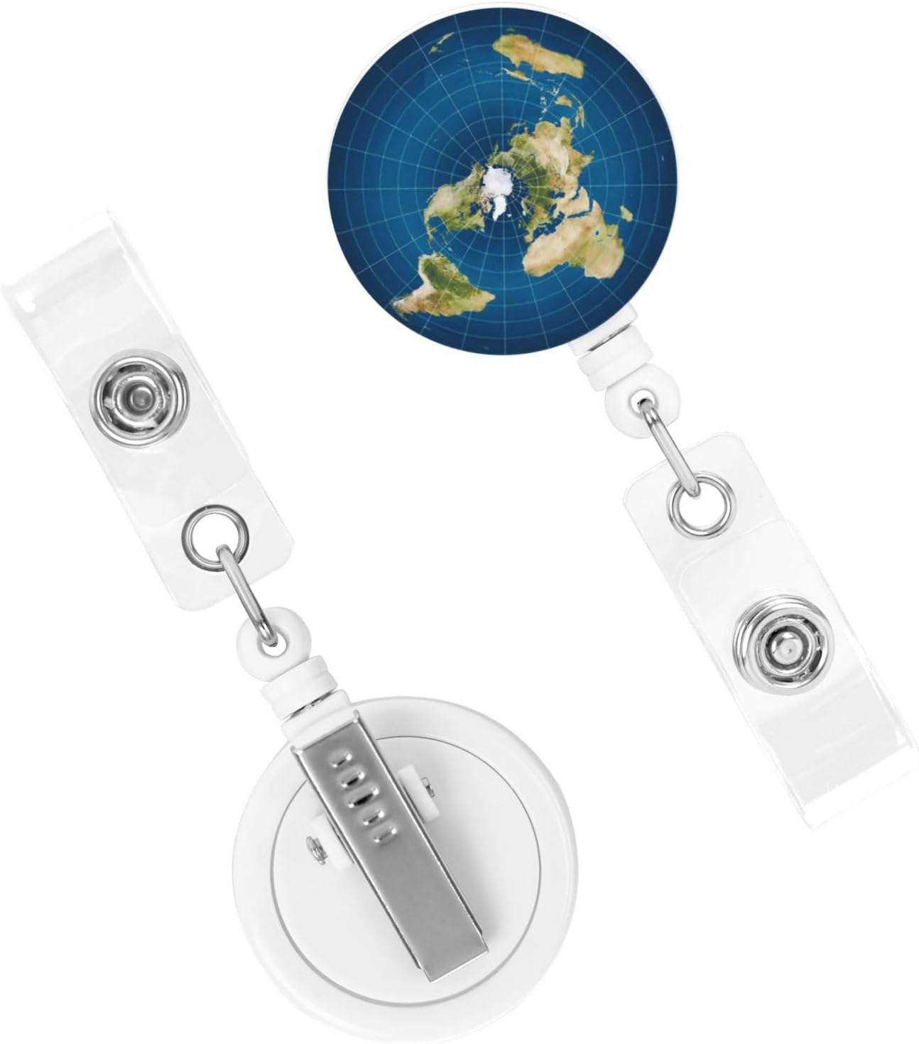 Flat Earth Map Model Badge Reels Retractable Badge Holder with Clip for Id Name Tag Office Worker Student Teacher Nurse Doctor