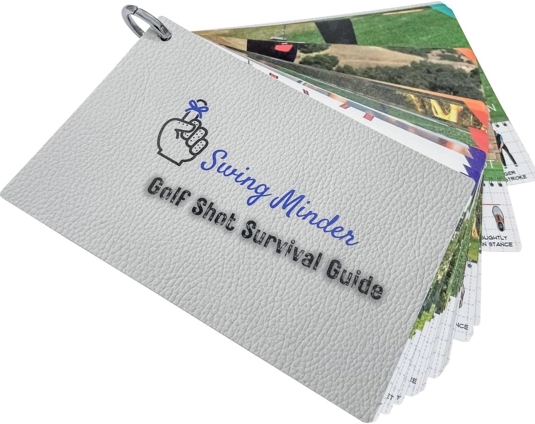 Swing Minder Golf Reference Cards - Step-by-Step Instructions for 33 of Golf's Hardest Shots - Ideal Golf Gifts for Men or Golf Bag Accessories - Waterproof PVC and Sturdy Carabiner for Easy Use