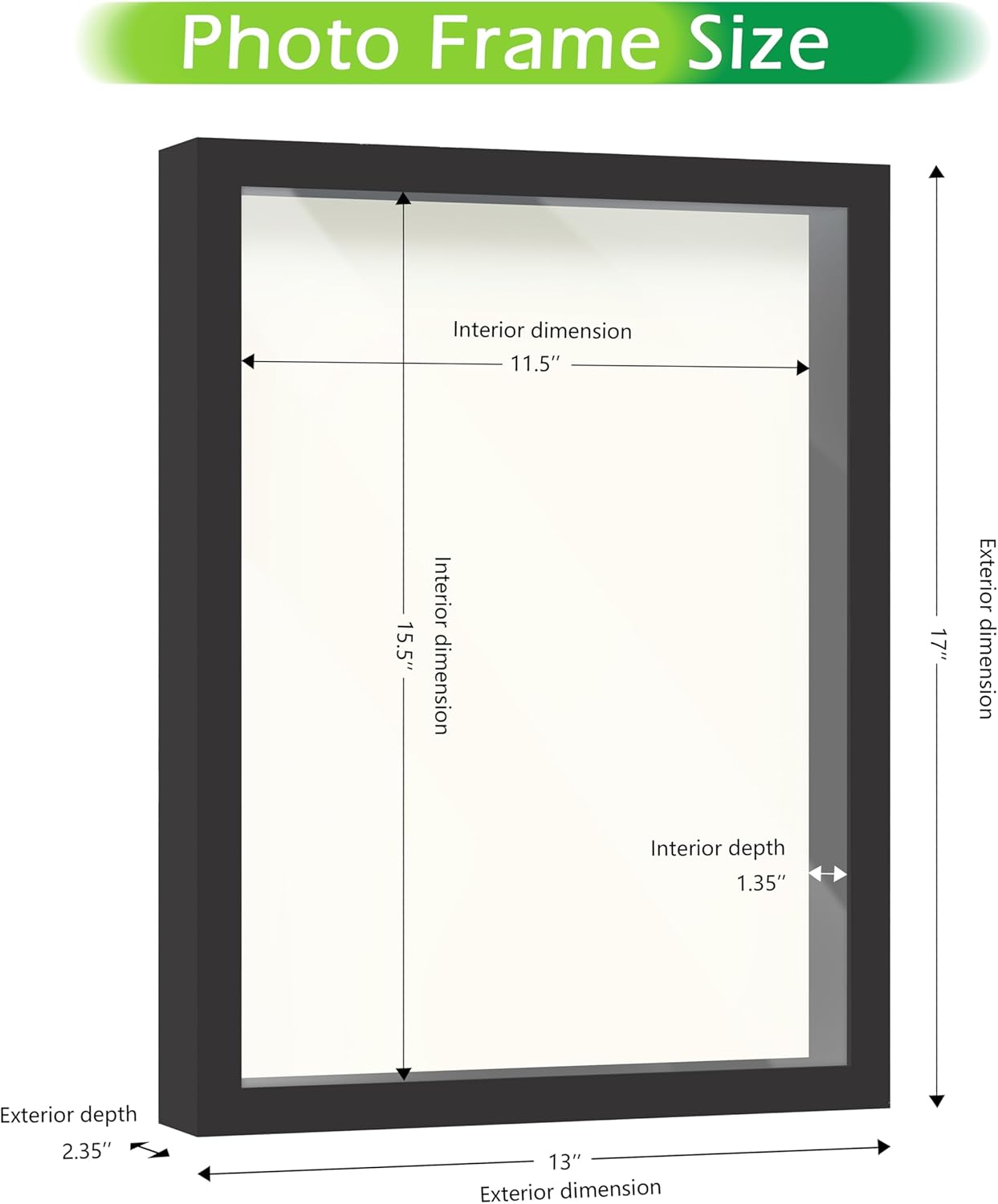 FrameWorks 12” x 16” Black Wooden Shadow Box Frame – Display Case with Soft Felt Back, Memory Box with Tempered Glass, Display Box with Elegant White Ball Push Pins, Wooden Flower Box