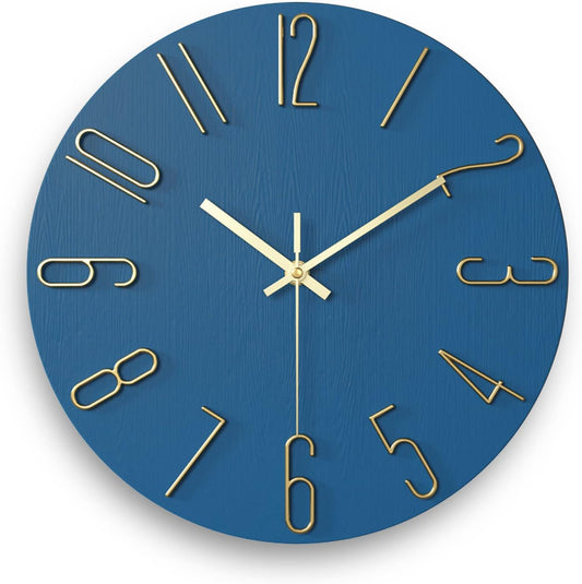 Wall Clock, Silent Clock, Wall Clocks Battery Operated， 12 inch Modern Wall Clock, Suitable for Offices, Living Rooms, Kitchens, Homes, Schools (Blue)