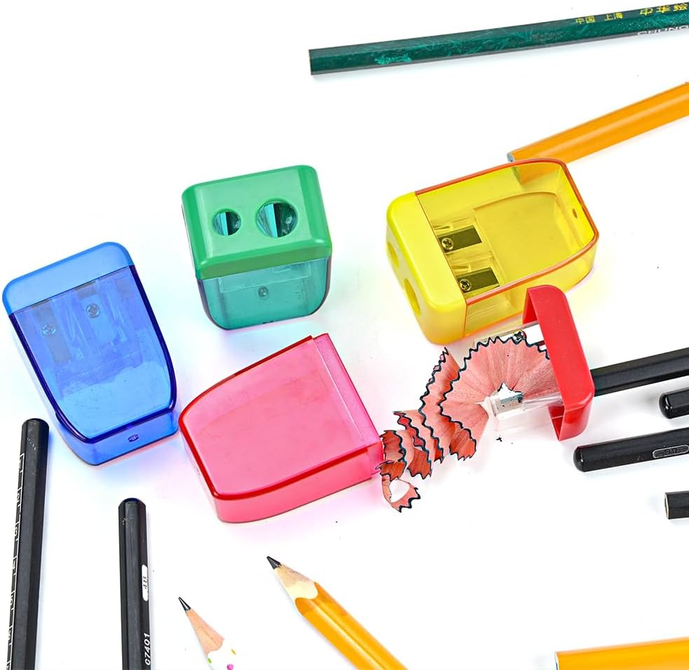 AUSTARK 4Pcs Pencil Sharpeners Manual for Kids Adults, Dual Hole Small Handheld Pencil Sharpener Bulk for Office School Home, Back to School Supplies