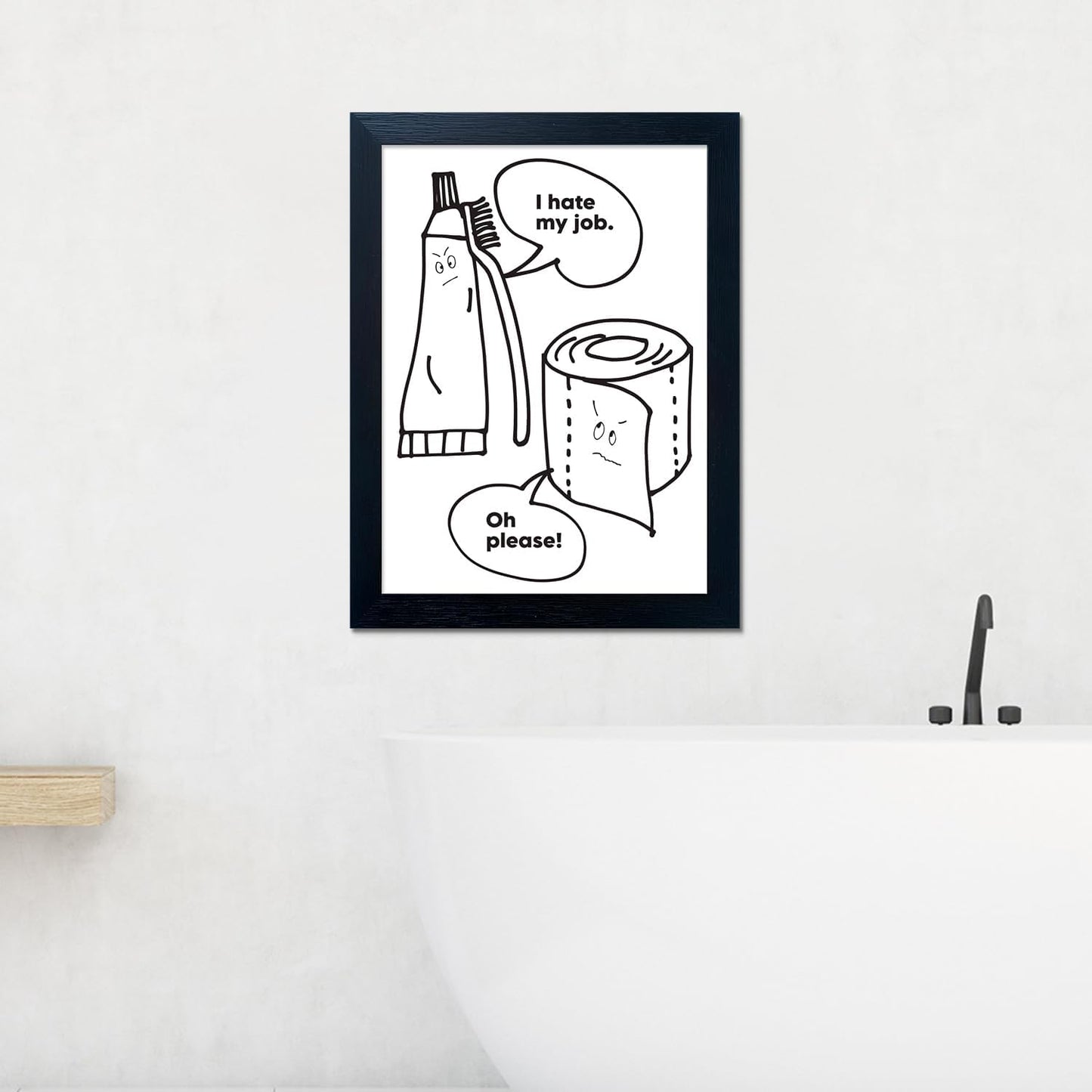 Funny Black and White Wall Art - Framed Toilet Decor - Cute Bathroom Quote Sign - Canvas Print