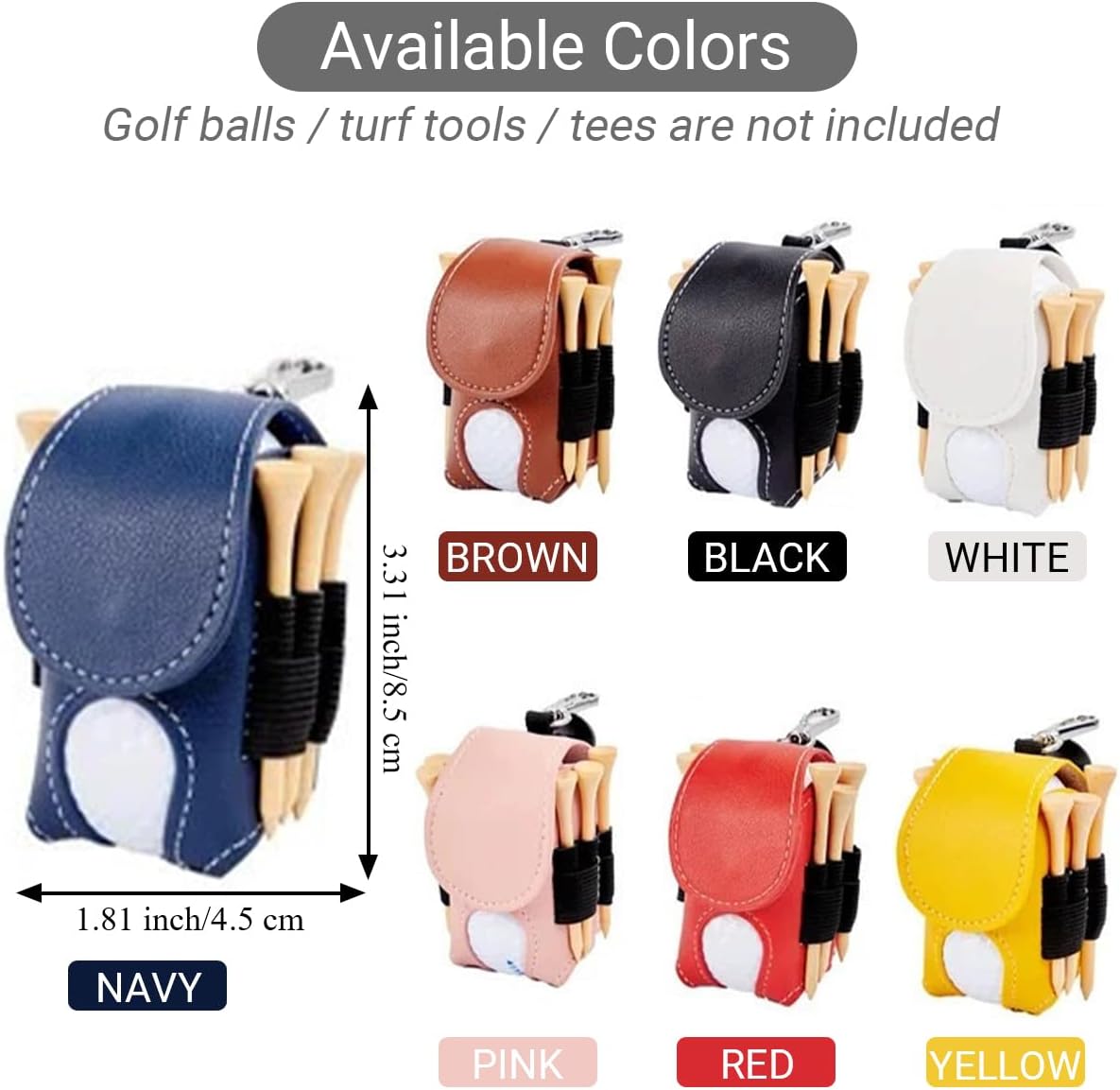 Personalized Golf Balls Bag Custom Name Initial Pouch for Golf Ball Tees Holder Customized Leather Mini Golf Ball Waist Bag with Belt Clip Gift for Golfers Men Women Portable Golf Accessories,7 Colors