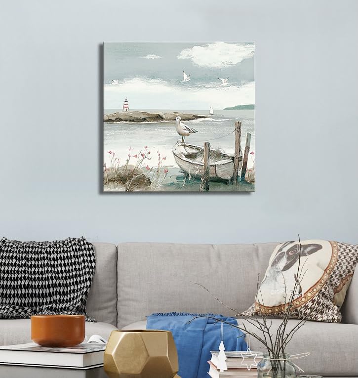 dgbtcart Bathroom Vintage Decor Beach Wall Art Ocean Theme Coastal Picture Canvas Print Sea Birds Seagull Seascape Artwork Hanging for Dining Office Living Room Bedroom 14"x14"inch