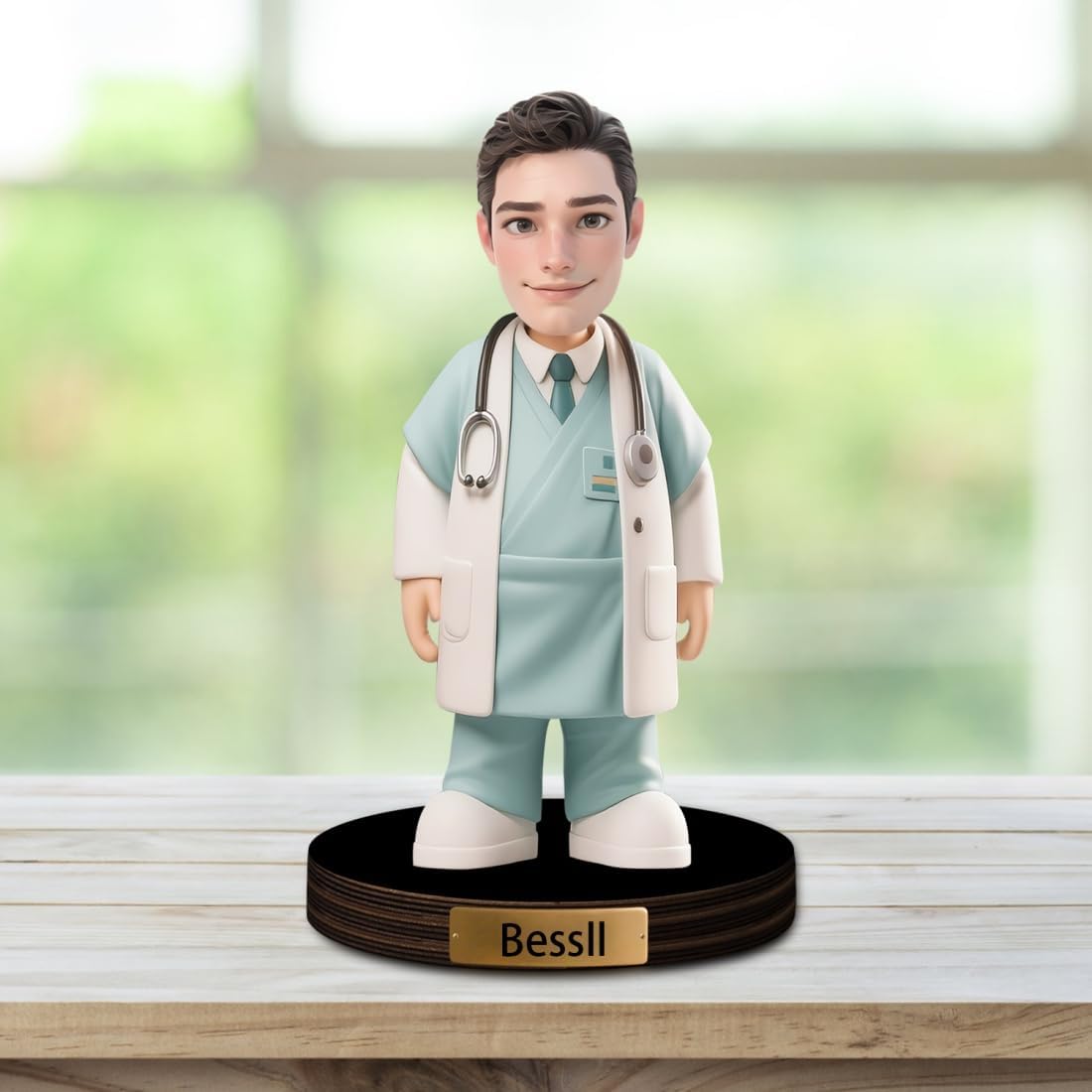 Personalized Cartoon Doctor Sculpture Ornament Sign Custom Men Doctor Office Decor Plaque Funny Doctors Portrait Desktop Figurine Name Desk Plaque Gift for Man Doctor Xmas Birthday,02
