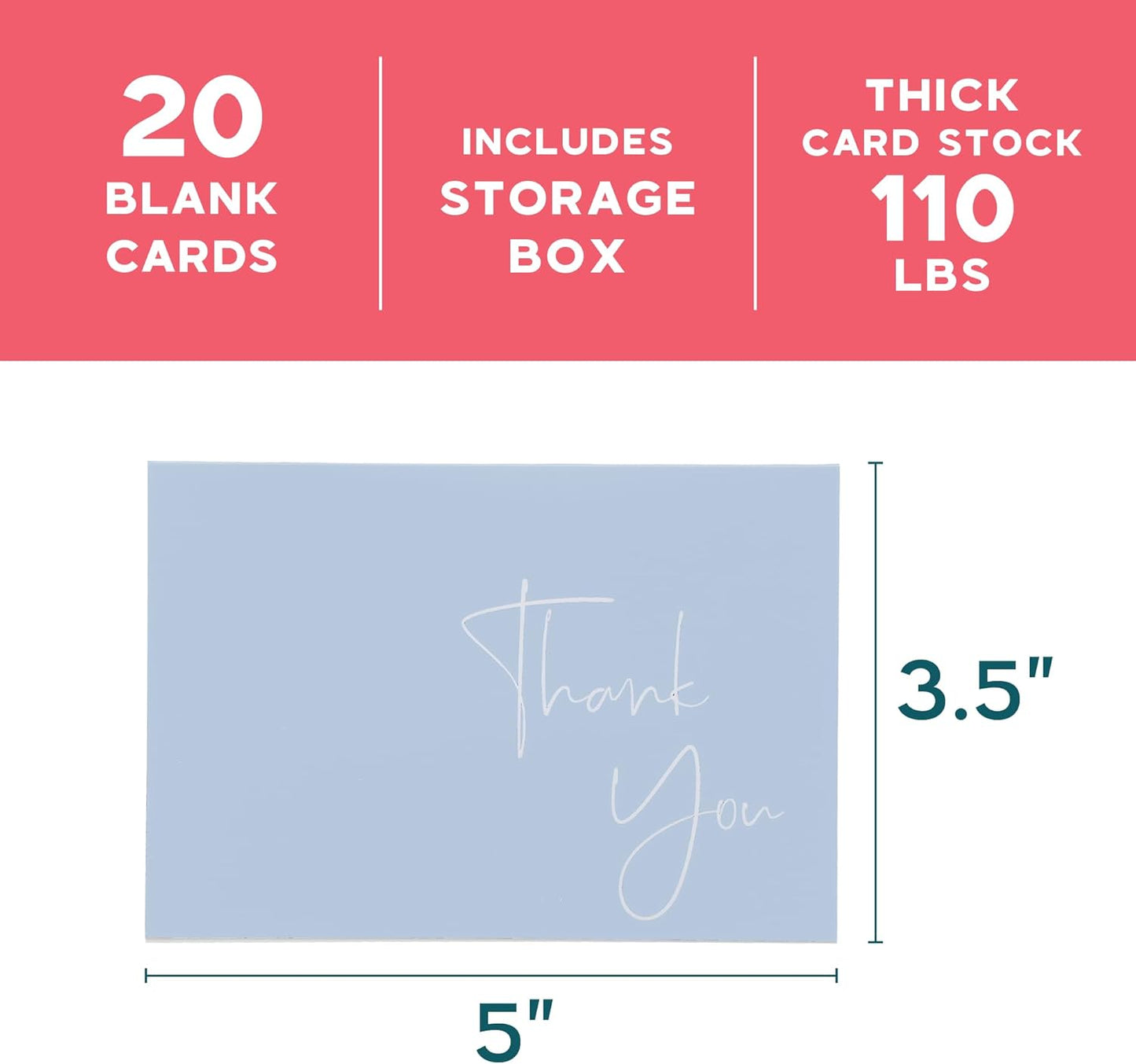 VNS Creations 50 Pack Thank You Cards With Envelopes, Stickers, 3.5x5 Inch Blank Thank You Notes - Bulk Box Set Notes for Graduation, Wedding, Small Business, Baby & Bridal Shower Card - Light Blue