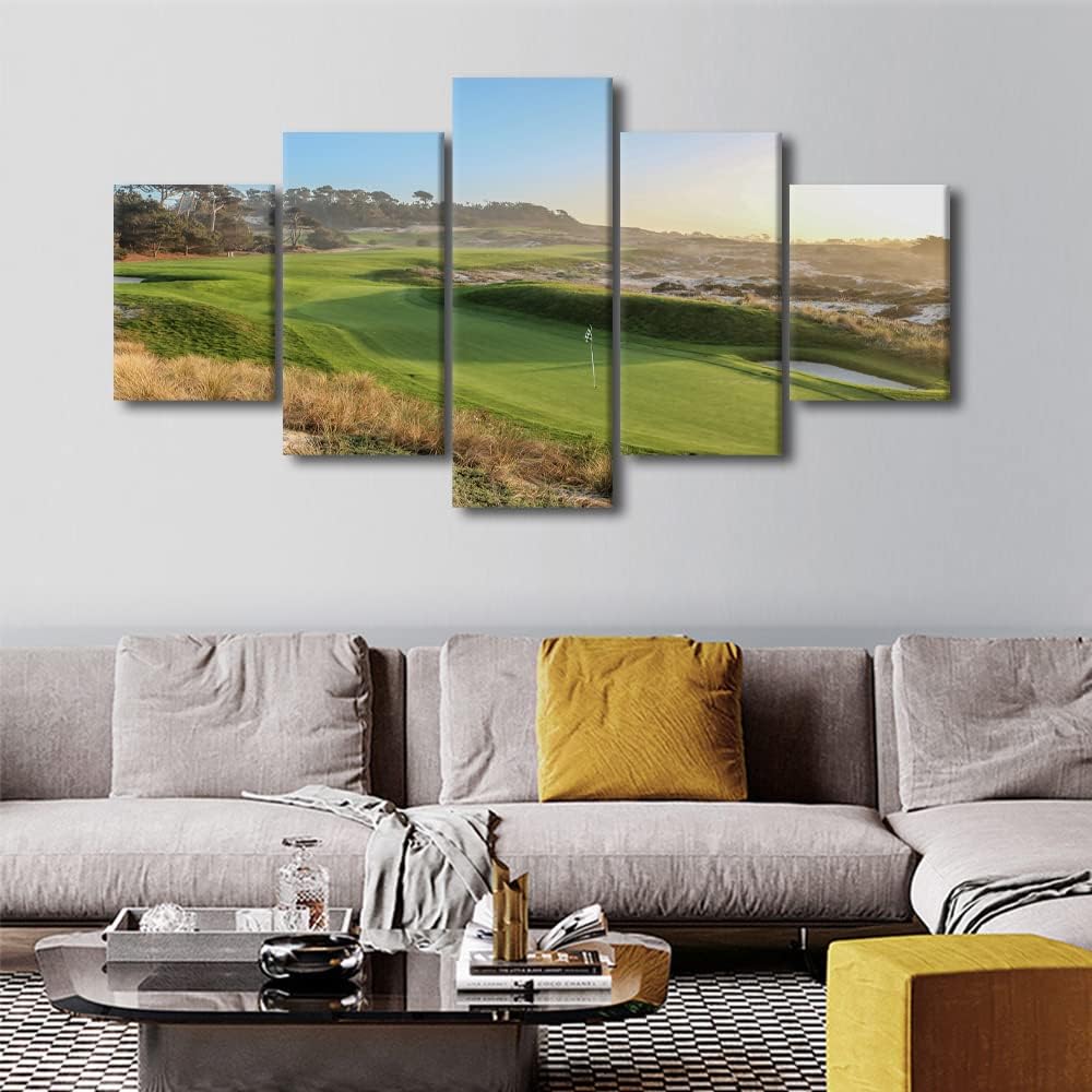 5 Pcs Spyglass Hill Golf Course Wall Art American California Golf Course Field Poster Wall Decor Canvas Prints Morden Home Decor Pictures for Living Room Bedroom Office Framed Ready to Hang-60 Wx32 H
