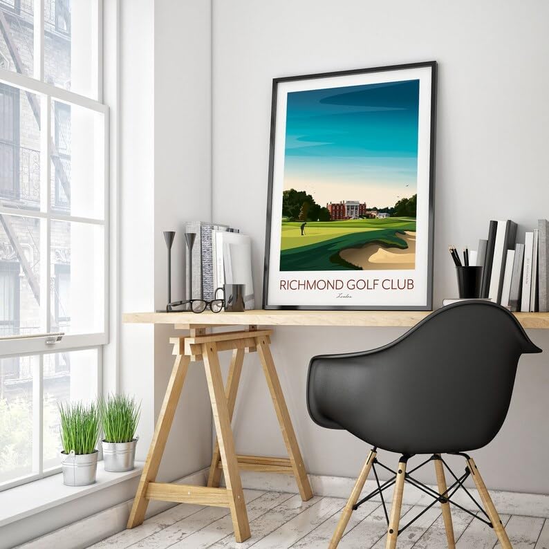 Richmond Golf Club Print - London Golf Course, Richmond Golf Club Poster, London Golf Course Print, Golf Art Wall Decor, Golf Landscape Illustration (Unframed) (20x30)