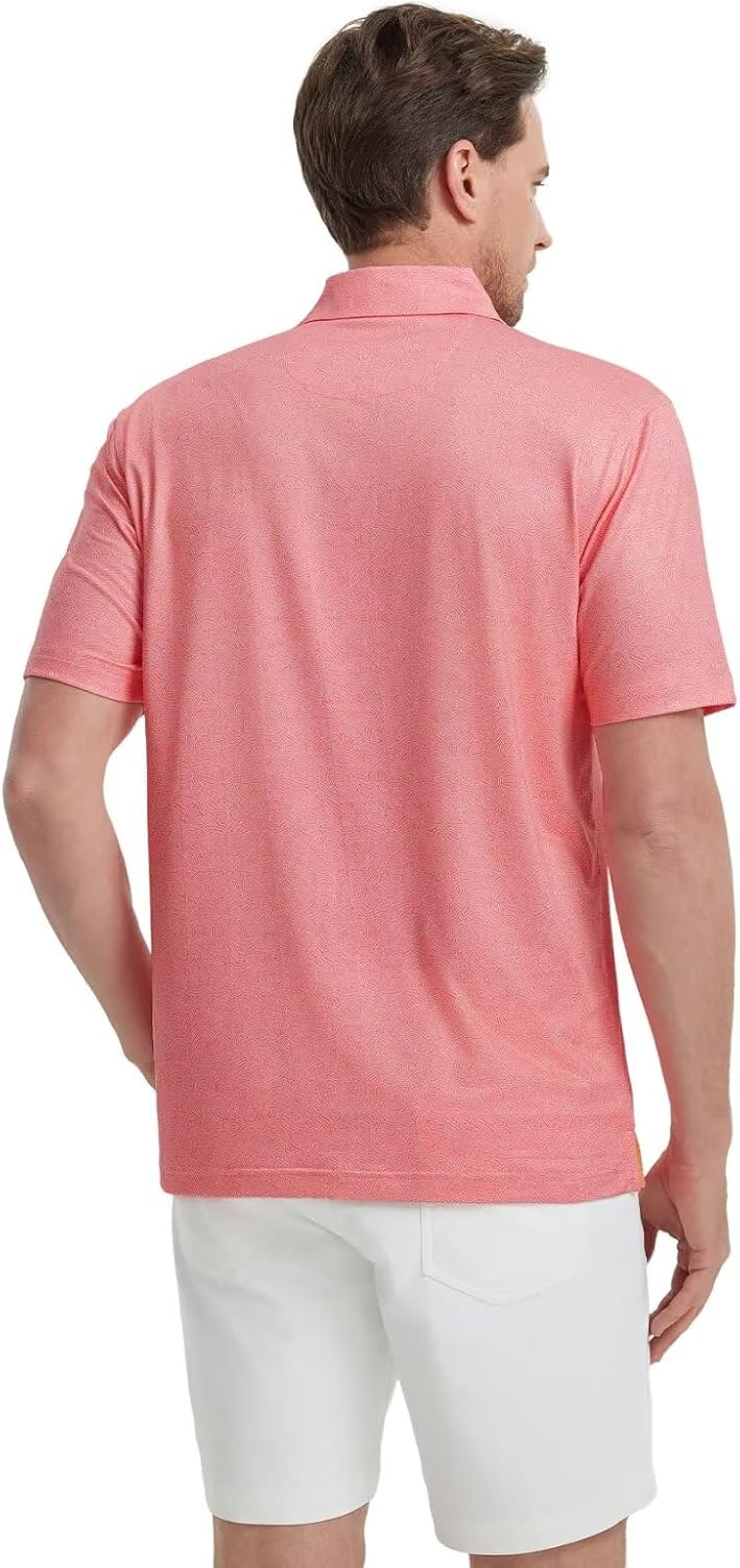 M MAELREG Mens Golf Shirt Short Sleeve Dry Fit Print Moisture Wicking Performance Patterns Collared Polo Shirt