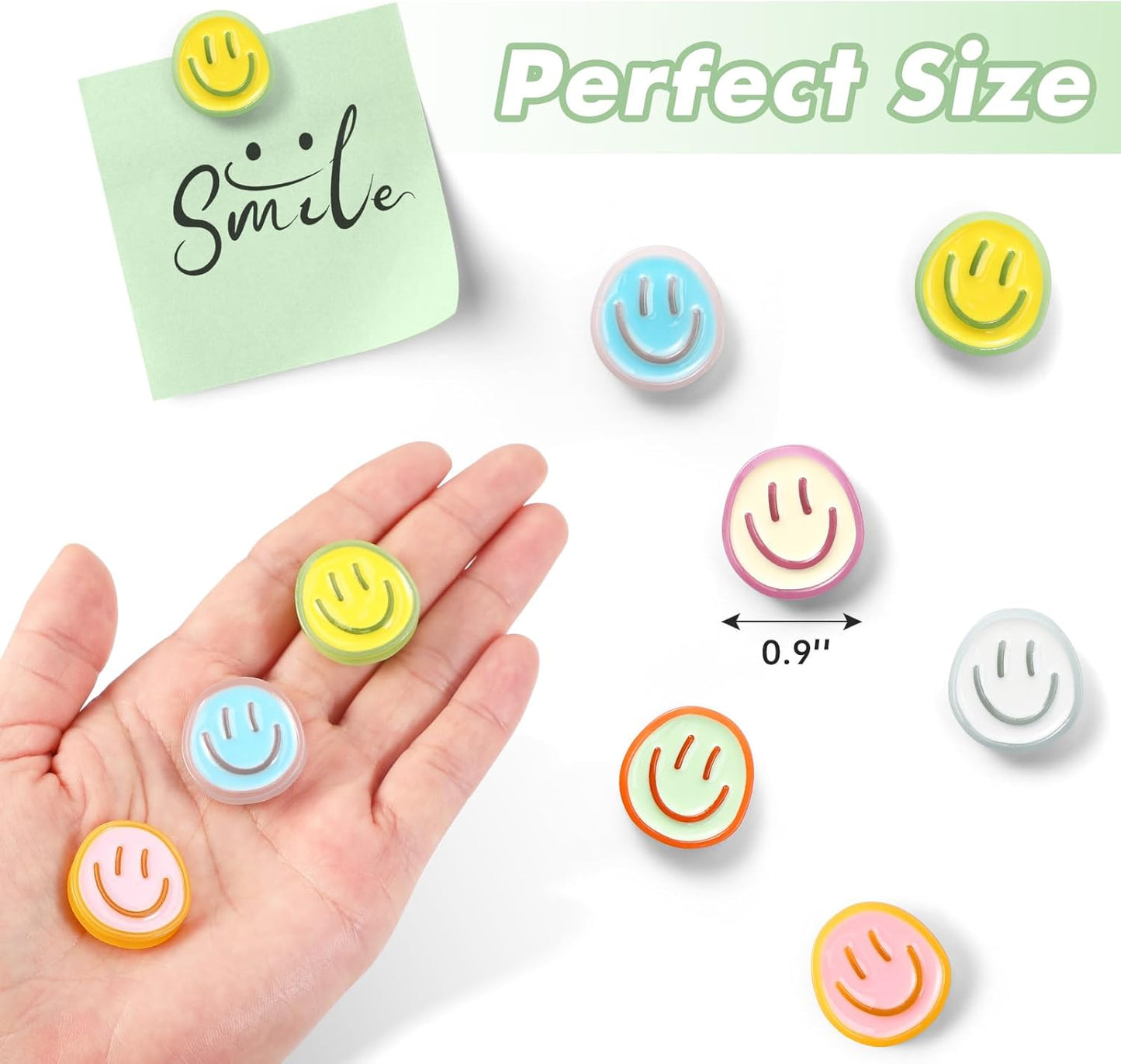 12Pcs Cute Fridge Magnets,6 Colors Cute Magnets, Resin Smile Face Refrigerator Magnet,Colorful Decorative Magnet for Locker Cabinet Fridge Whiteboard for Kitchen Classroom Office