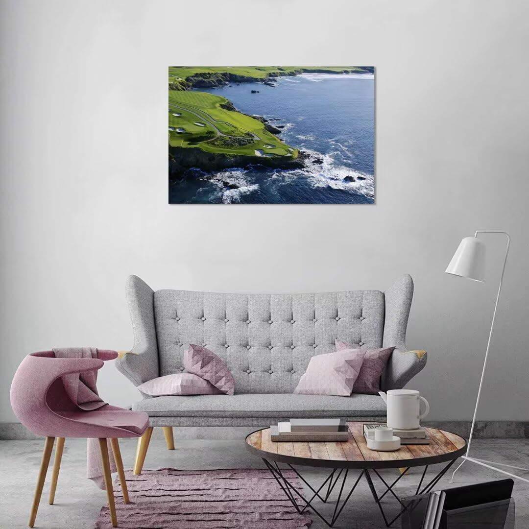 Pebble Beach Golf Course Canvas Wall Art for Living Room Bedroom Bathrooom Home Decorations California Coastal Golf Course Picture Poster Framed Artwork Ready to Hang(24''H x 36''W)