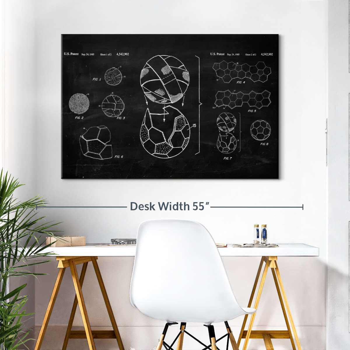 ElephantStock Soccer Ball BW Patent Canvas - 1 Panel Sports Patent Wall Art Decor - Sports Decorations for Boys Room - Wall Art and Office Decor - 45" X 30"