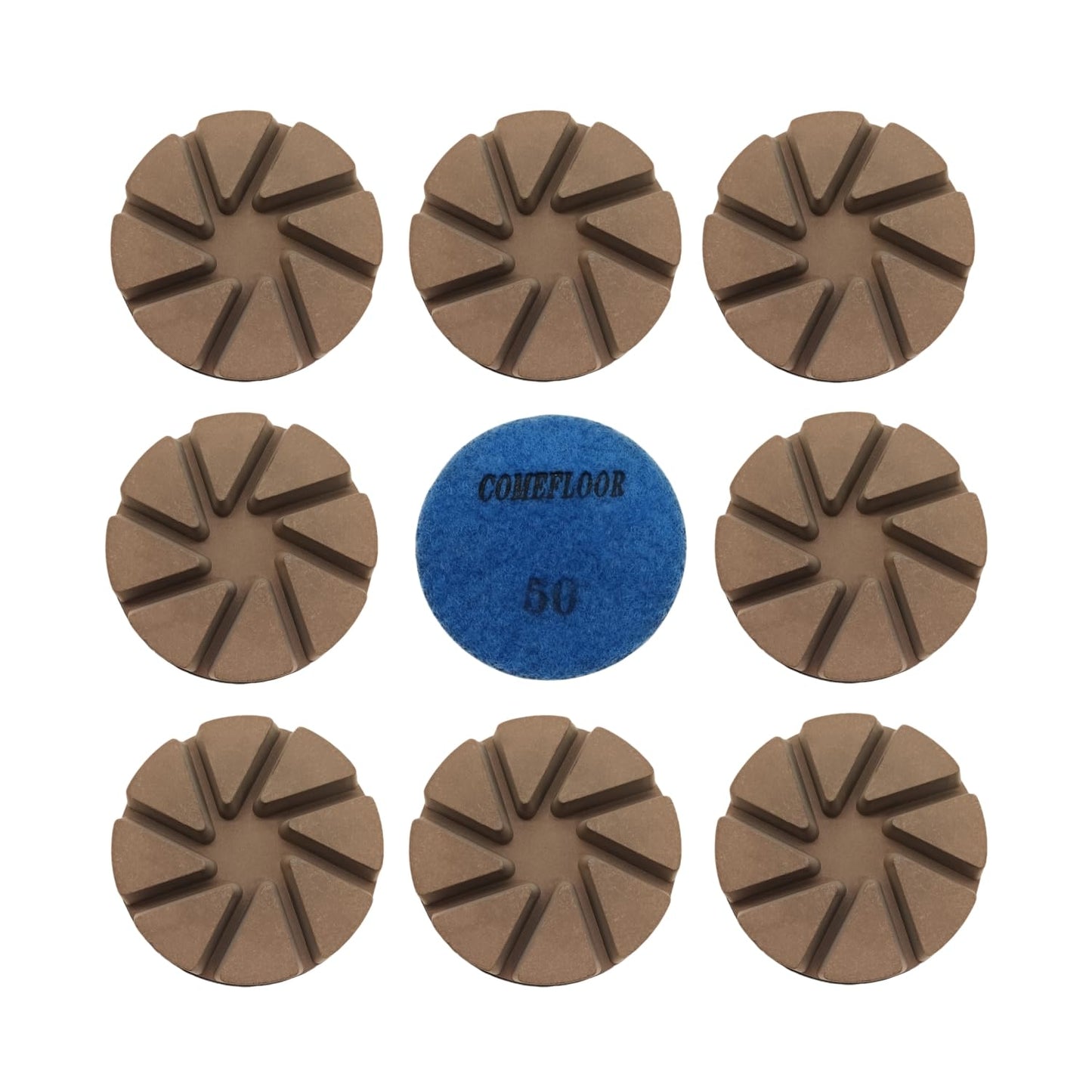 Hybrid Diamond Ceramic Polishing Pucks, Aggressive Concrete Terrazzo Floor Hook n Loop Grinding Pads, 3 Inch Long Using Life Transitional Discs,50# 9 PCS