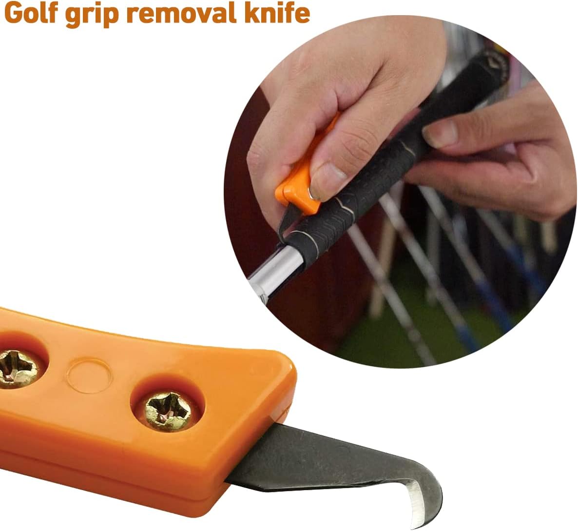 Headley Tools Hook Blade Utility Knife, Golf Grip Removal Tool Hook Knife with Blades for Regripping Golf Clubs, Golf Club Grip Hook Blade Knife Orange (7pcs Hook Blades, 1pcs Hook Knife Handle)