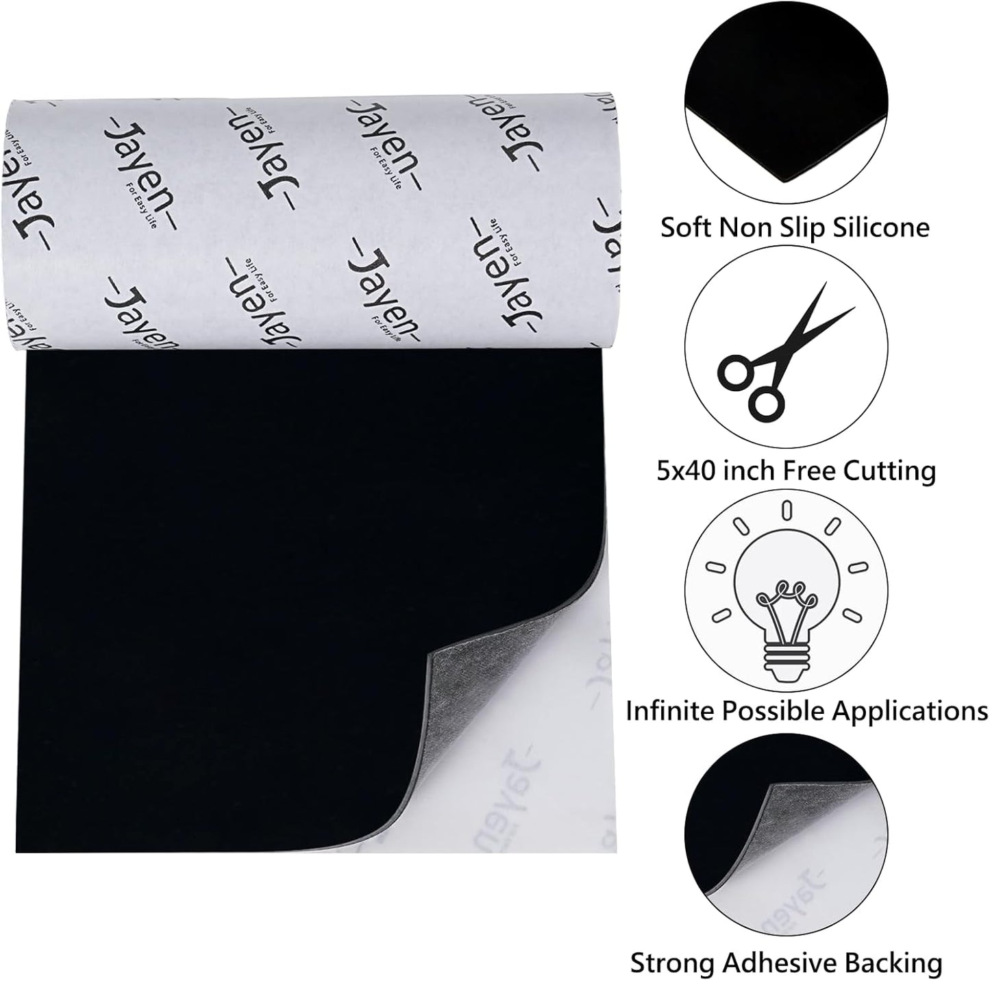 Non Slip Self Adhesive Silicone Cuttable Furniture Pads - 5x40 inch Anti-Sliding Rubber Floor Protectors for Any Furniture and Appliances