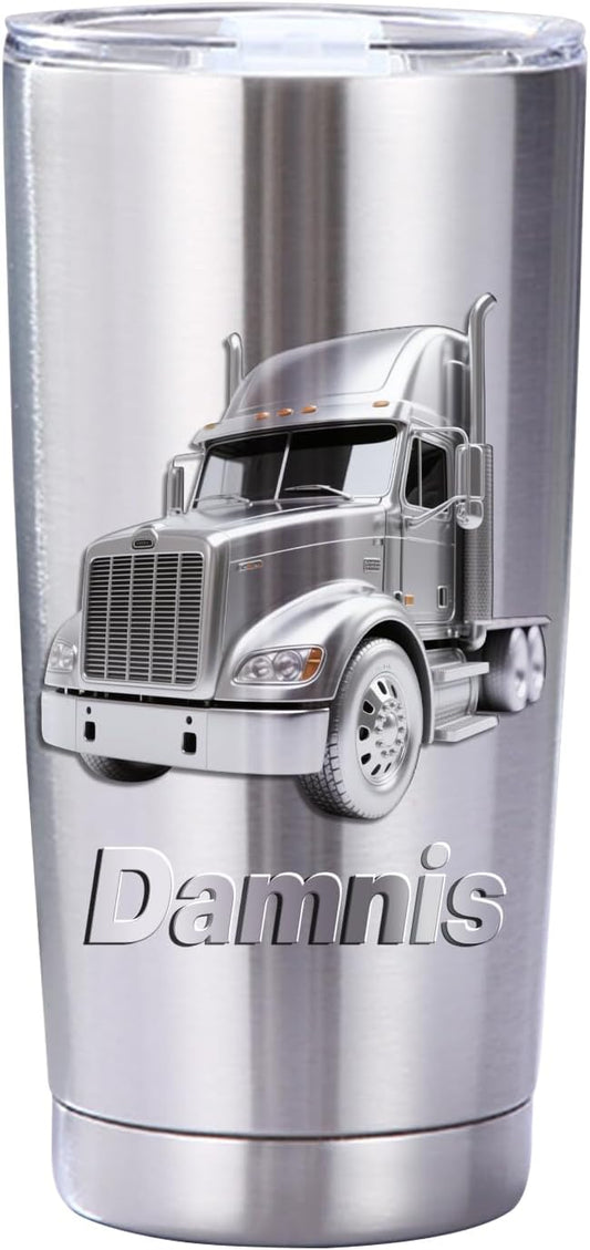 Personalized 3D truck Stainless Steel Silver Tumbler Mug for Kids Boys, Custom Name truck Tumbler Mug for Construction Lover, Kids Boy Birthsday Gift