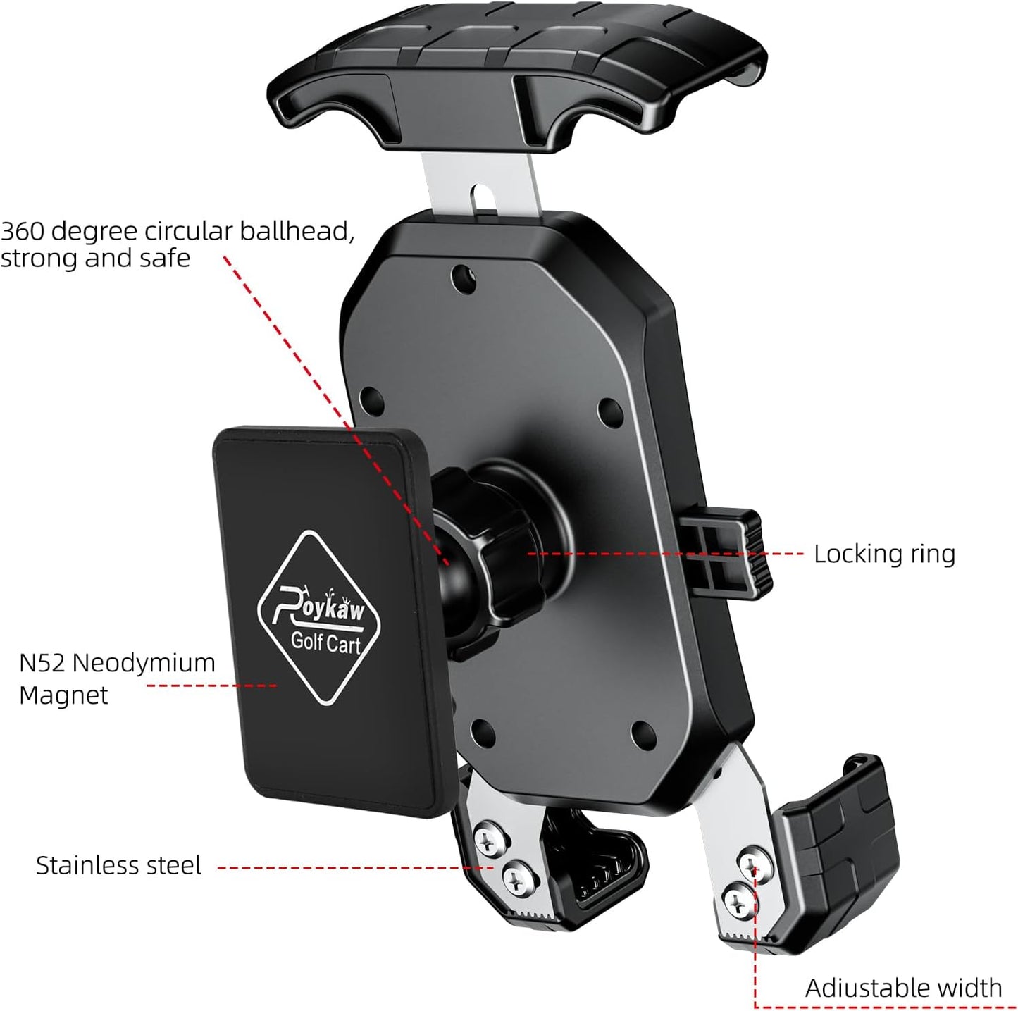 Roykaw Golf Cart Magnetic Phone Holder Mount Compatible with EZGO/Club Car/Yamaha, Compatible with iPhone/Galaxy/Google Pixel, Ultra Strength Magnet/360° Rotatable/One-Handed Pick & Place