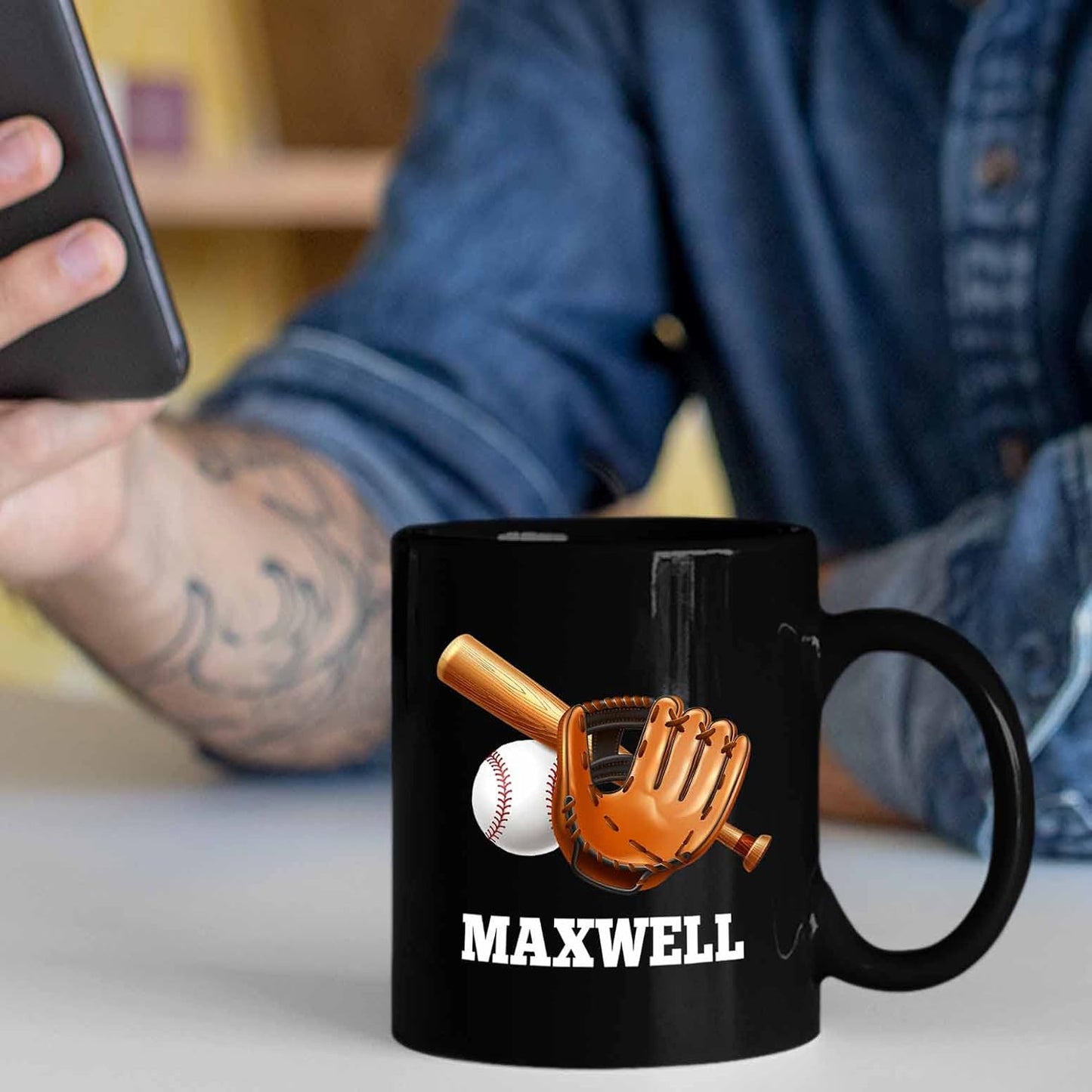 Personalized Baseball Player Coffee Mugs & Cups - Choose Player's Name, Customized Sport Black Ceramic Mugs 11 Oz & 15 Oz, Travel Mug Gifts For Men, Women & Coach