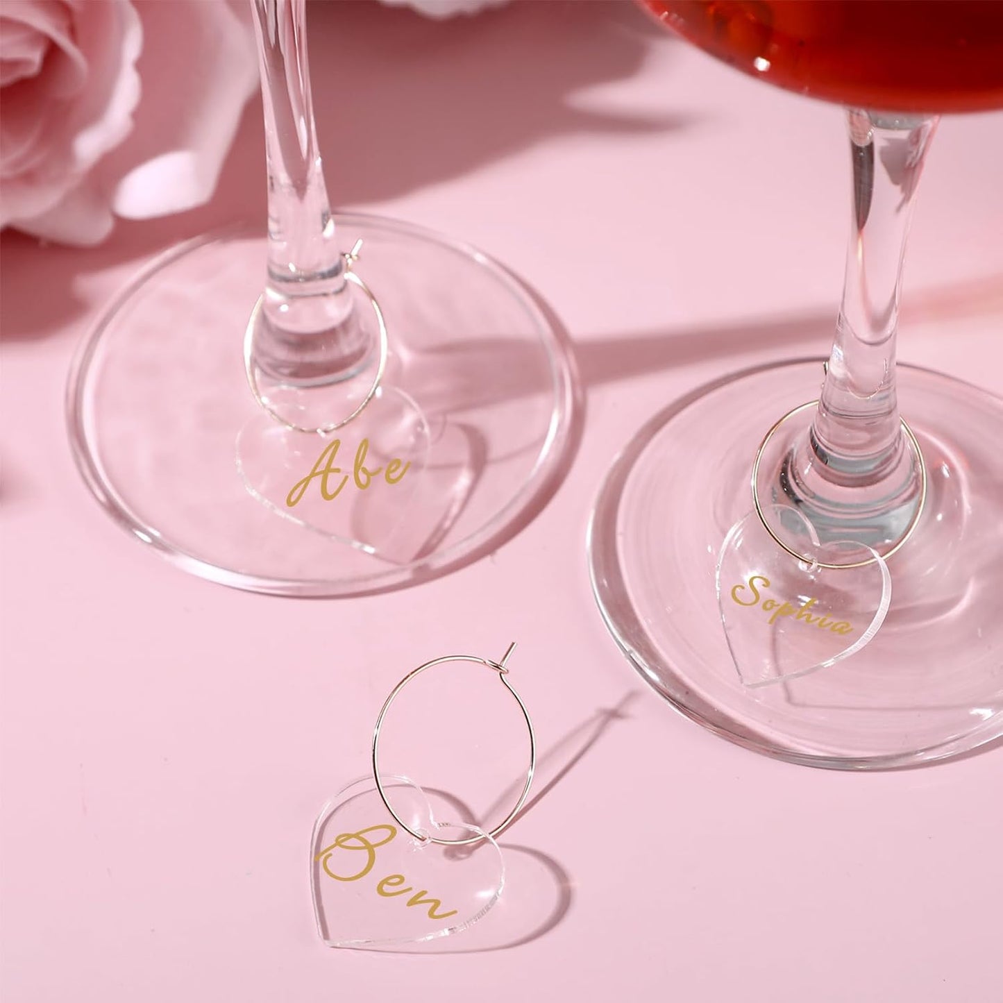 Tondiamo 40 Pcs DIY Wine Charms for Glasses Acrylic Wine Charms with Rings Tags Marker Pen Blank Glass Labels Bulk for Stem Cocktail Champagne Wedding Dinner Party Favor