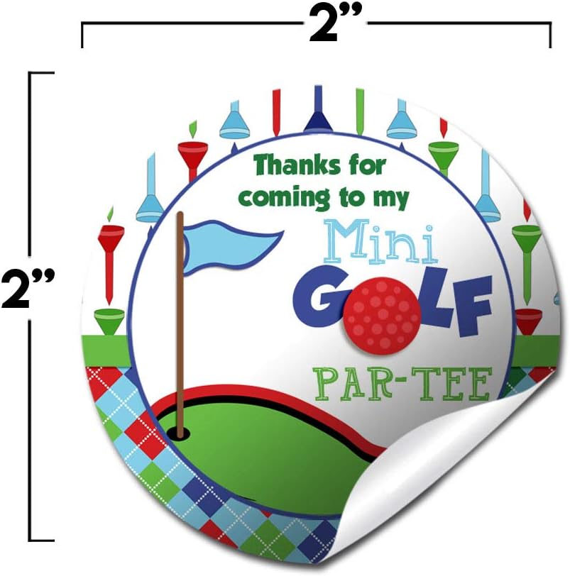 Mini Golf, Putt Putt Birthday Thank You Sticker Labels for Boys, 40 2" Party Circle Stickers by AmandaCreation, Great for Party Favors, Envelope Seals & Goodie Bags