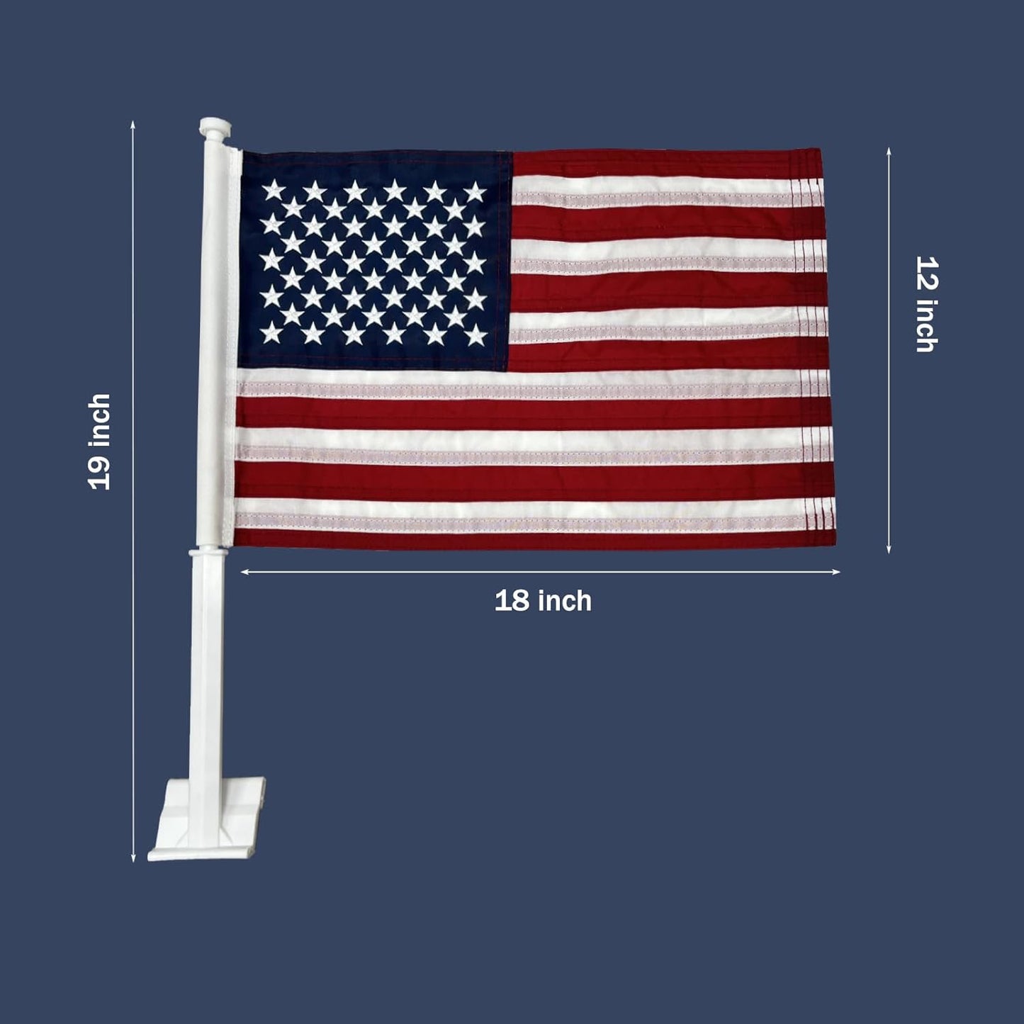 JRED 2 Pack Car Flags 12x18 Inch, American Flag for Cars Window With Flagpole Mount, 210D Embroidered Stars USA American Car Flag Window Clip, for Most Vehicle Window