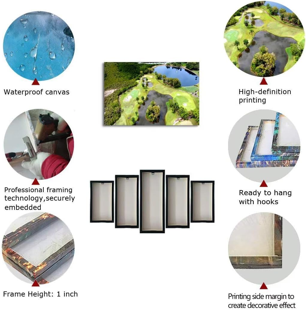 Golf Course Canvas Wall Art for Living Room Bedroom Bathroom Home Decorations Golf Course and Lake Picture Poster Prints Artwork Framed Ready to Hang(12''H x 16''W)