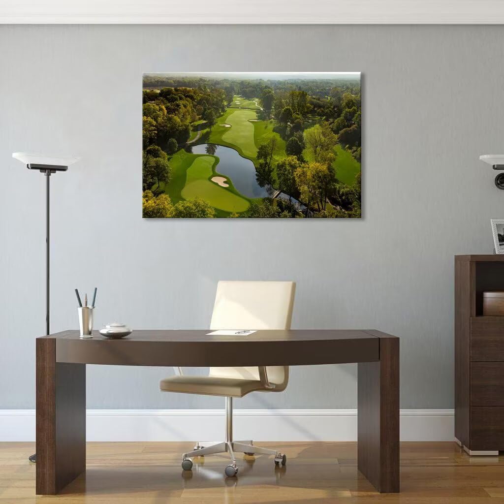 chenchenArt USA Ohio Golf Course Wall Art for Office Living Room Bedroom Home Decorations Ohio Golf Course Picture Poster Canvas Prints Modern Artwork Framed Ready to Hang(18''H x 24''W)