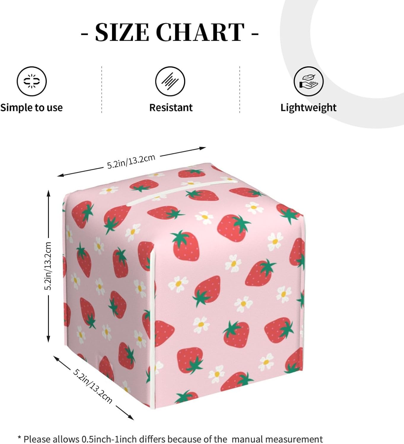 Strawberry Tissue Box Holder Paper Organizer, PU Leather Tissue Case Cover, Strawberry Decor for Bathroom, Kitchen, Car