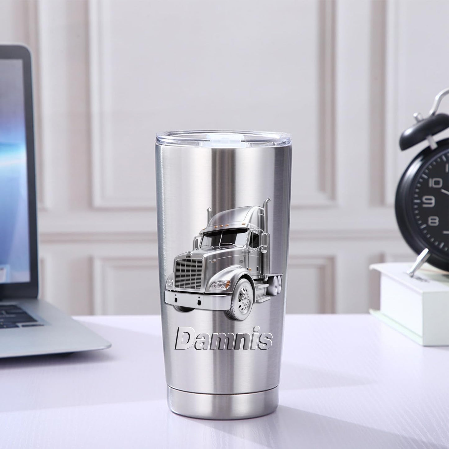 Personalized 3D truck Stainless Steel Silver Tumbler Mug for Kids Boys, Custom Name truck Tumbler Mug for Construction Lover, Kids Boy Birthsday Gift