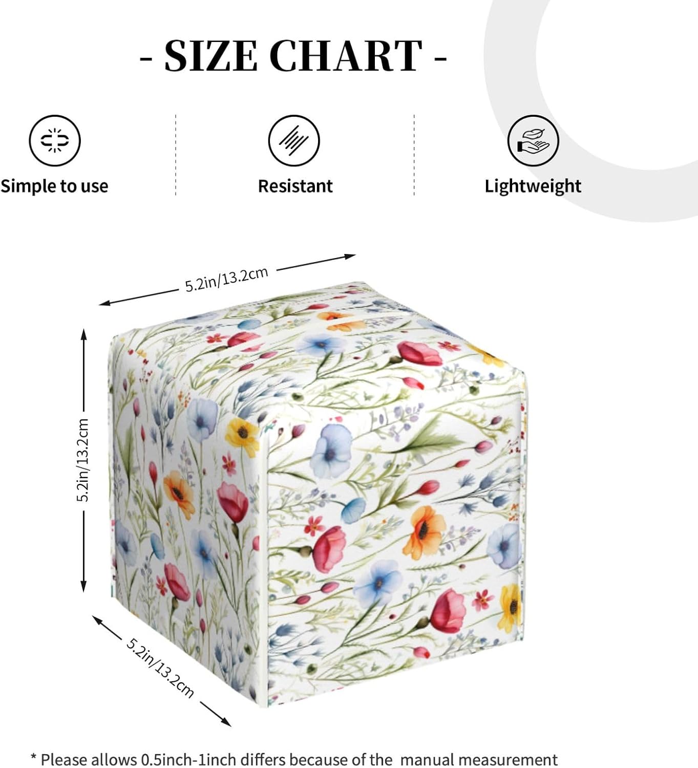 Tissue Box Cover Colorful Wildflower Floral Square PU Leather Tissue Box Holder for Car Bathroom Bedroom Desk Tabletop Decor
