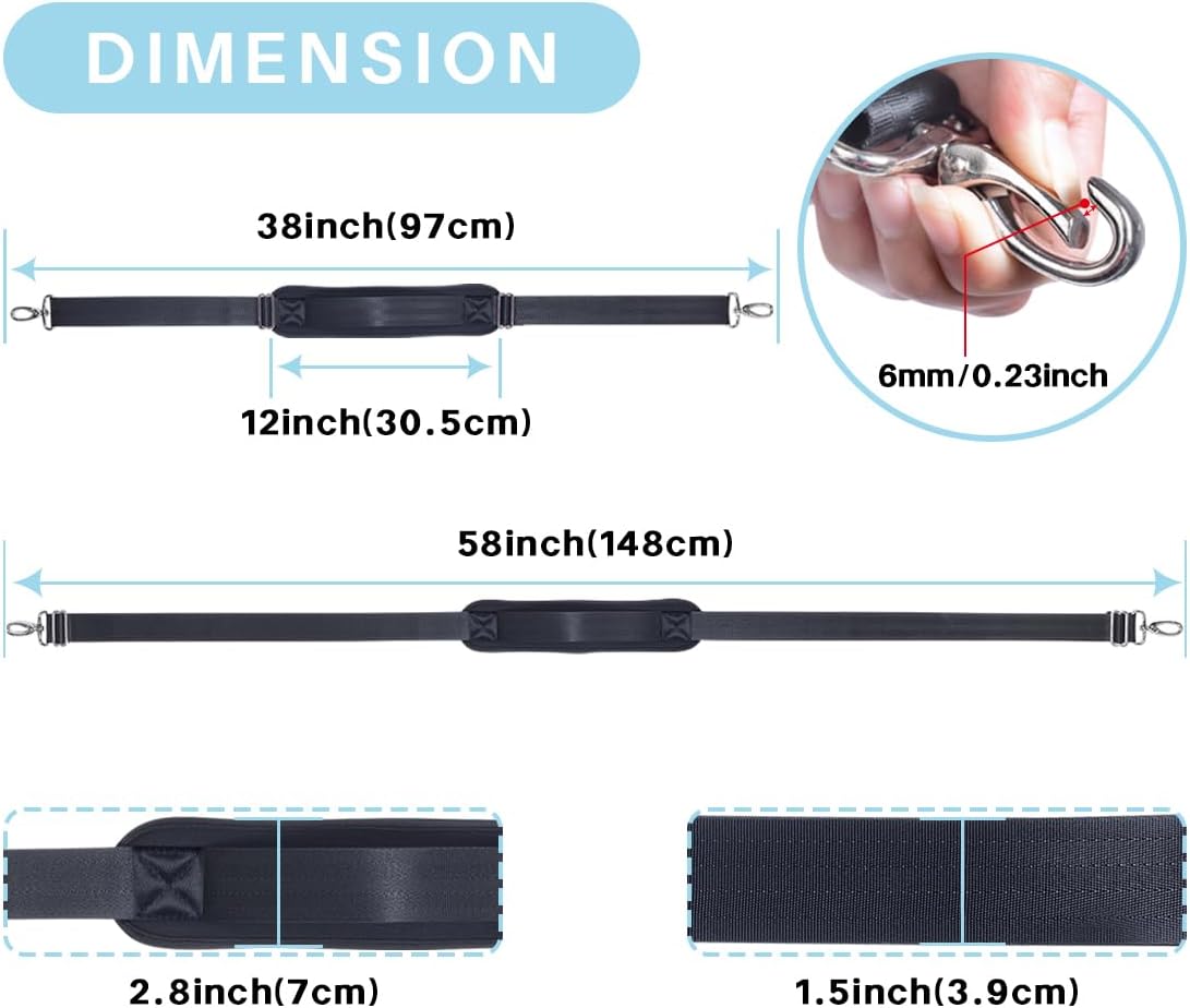 Heavy Duty Shoulder Strap for Bag Universal Replacement 58" Fixed Padded Adjustable Buckle