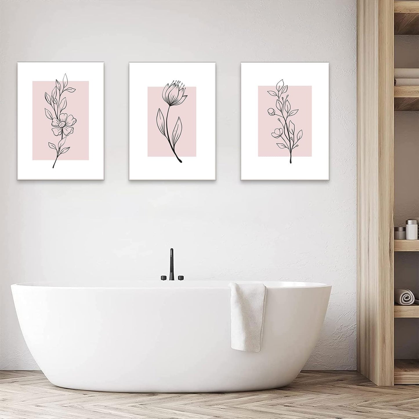 MTFBWY Floral Wall Art Line Flower Canvas Print Pink Botanical Pictures Poster Home Wall Decor Framed Minimalist Painting Artwork Set of 3 for Bedroom,Living Room Bathroom 12"x16"