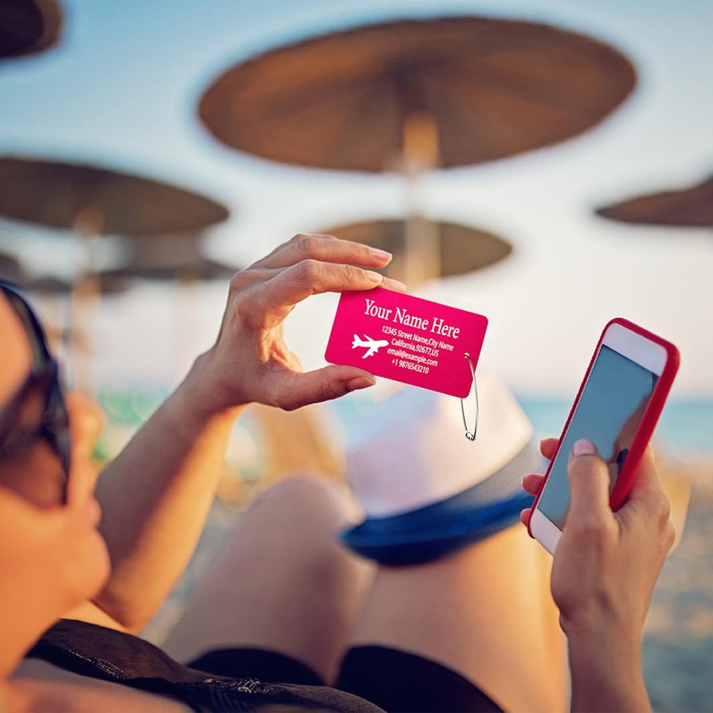 Luggage Tags for Suitcase - Pink Personalized Engraved Metal Tag for Cruise Travel - Custom Name Tags Suitable for Bags and Backpacks