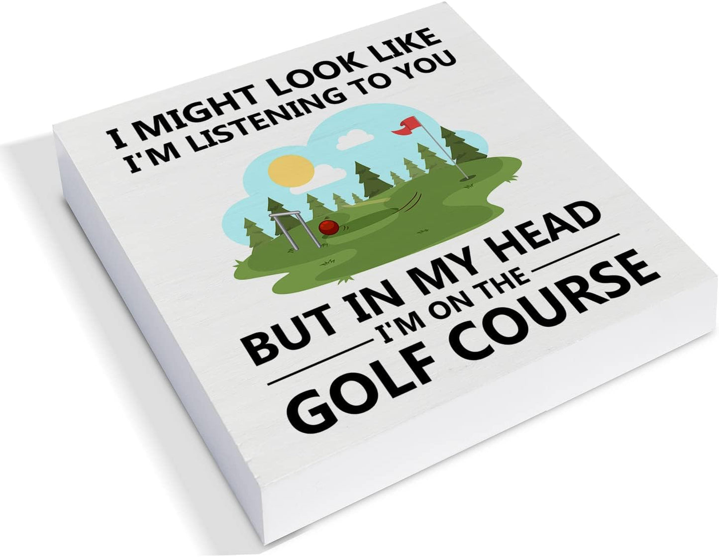 I'm on the Golf Course Wood Box Sign Decor Desk Sign Golfing Wooden Box Block Sign Rustic Home Office Shelf Wall Decoration Gift for Golf Lover