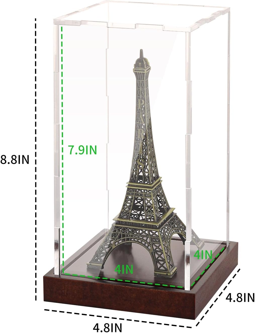 Clear Acrylic Display Box Showcase for Small Dolls Acrylic Display Case with Solid Built-in Wooden Base(4x4x7.9 inch; 10x10x20 cm)