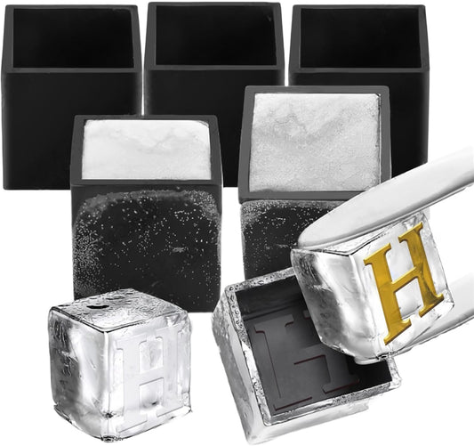 6 Pcs 2" Letter Silicone Personalized Ice Cube Mold,Personalized Ice Mold with 2mm Depth,Create Unique Whiskey Ice Cubes in Style with our Customizable Ice Mold (Letter H)