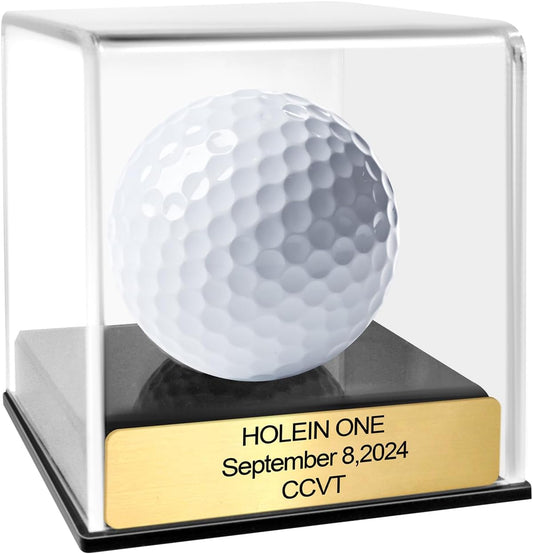 Custom Golf Hole-in-One Display Case, Acrylic Golf Ball Display Case, Custom Engraved Plaque, Commemorate Your Hole in One Shot (Golden)