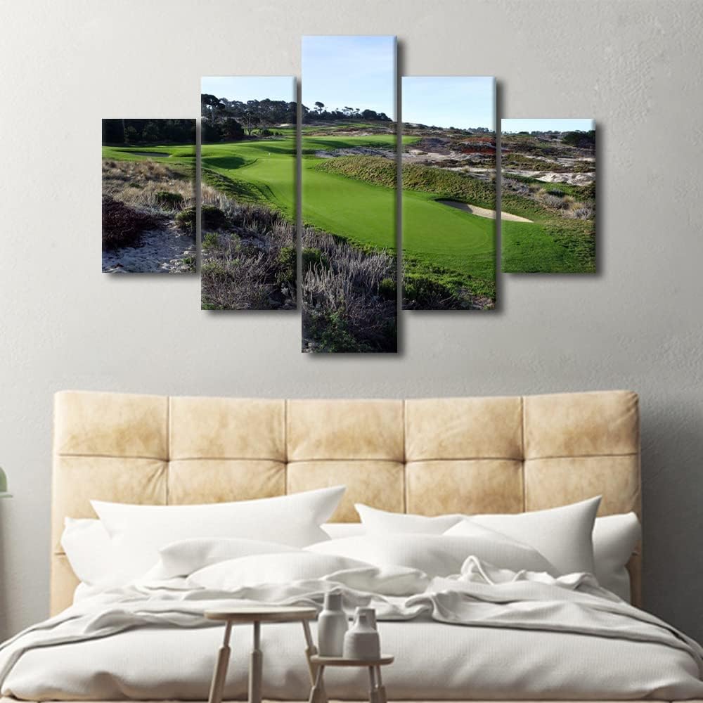 5 Panels Golf Course Wall Art Spyglass Hill Course Poster American Flag Canvas Wall Art Paintings Prints Modern Home Decor for Living Room Bedroom Office Wall Decor Framed Ready to Hang - 60"W x 40"H