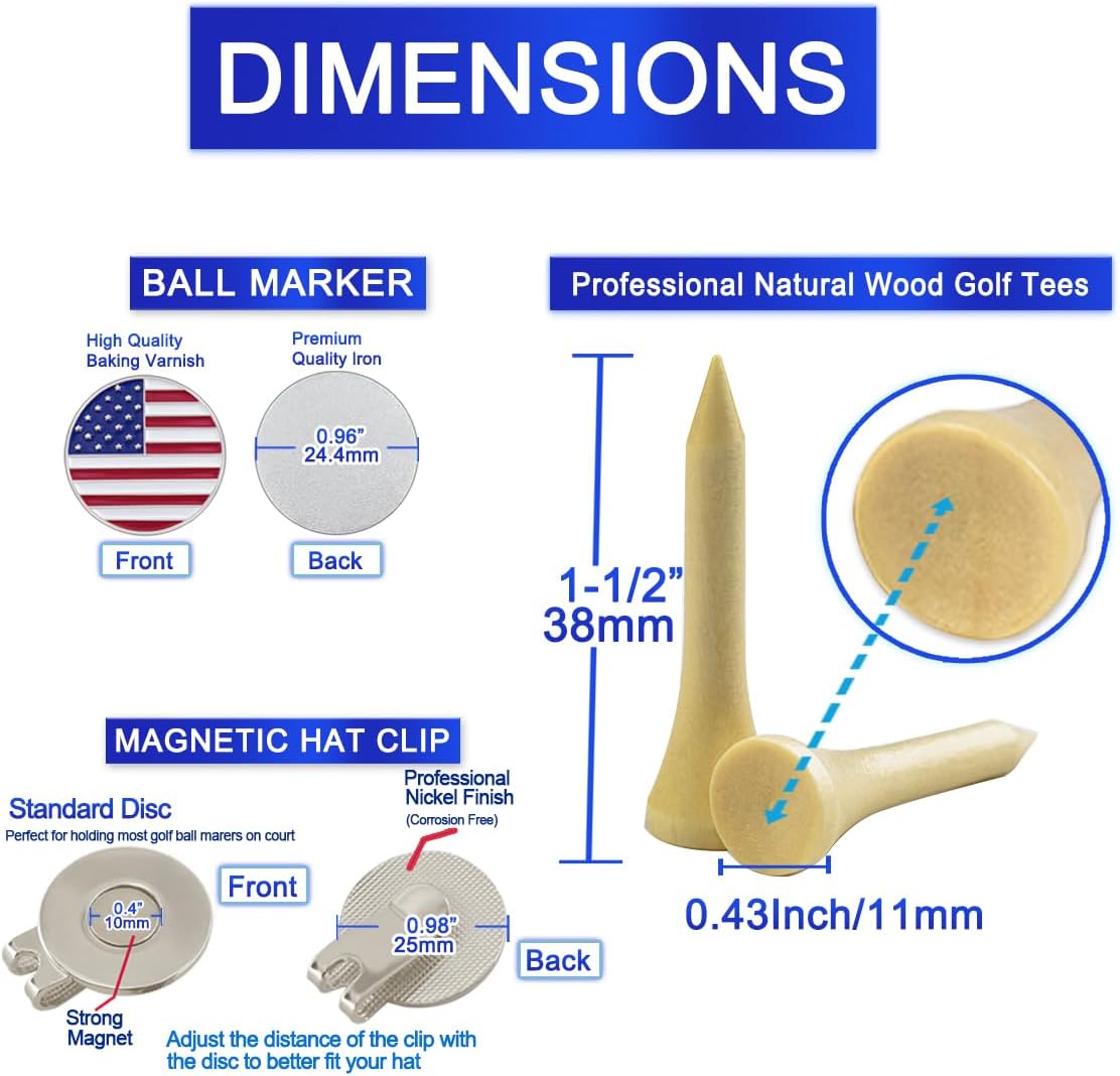 Wood Golf Tees Mix of Colours,1-1/2" Wooden Golf Tees,Short tees,with Low-Friction,Biodegradable,Design for Iron、Par Threes 、Hybrids,Golf Tees Wood 11/2 Inch-120 Pack+1 Set Magnetic Ball Marker