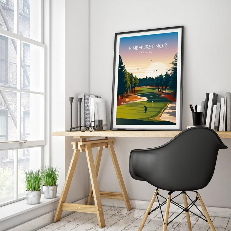 US Open Pinehurst No.2 Golf Print, US Open North Carolina, North Carolina Golf Art, Vintage Golf Print, Golf Championship Wall Decor, Scenic Golf Landscape (Unframed) (12x18)