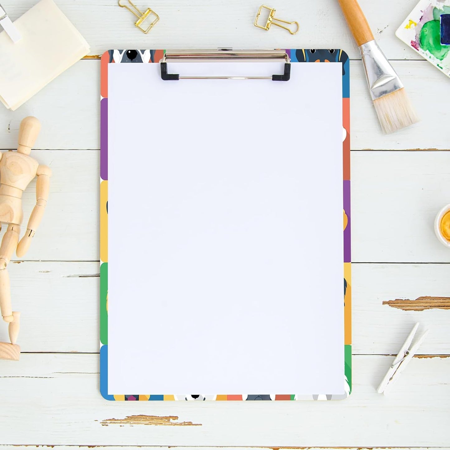 Cartoon Dogs Clipboard Standard A4 Letter Size 12.5 x 8.7 Plastic Clipboard Low Profile Clip Retractable Hanging Tab Decorative Clipboard