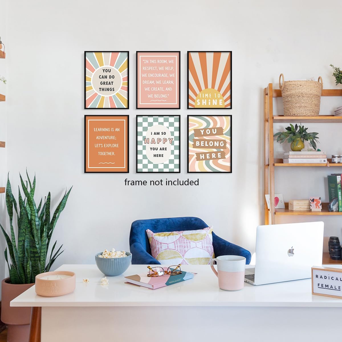 Set of 6 Boho Inspirational Classroom Posters, Positive Affirmations Growth Mindset Canvas Wall Art, Modern Classroom School Posters Wall Decor, Bulletin Board Educational Decor 12x16in Unframed