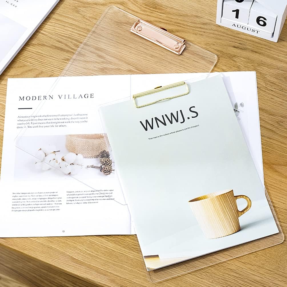 Thick Acrylic Clear Clipboards with Gold Clip 2-Pack, Durable Stylish Clipboards with Low Profile Clip