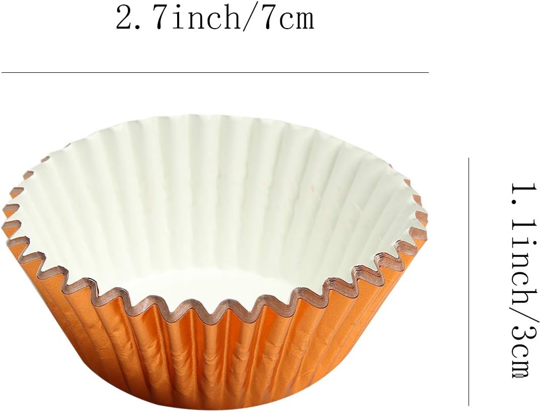 100Pcs Foil Cupcake Liners - Foil Baking Cups for Muffins, Wedding, Birthday, Baby Shower Parties (Orange)