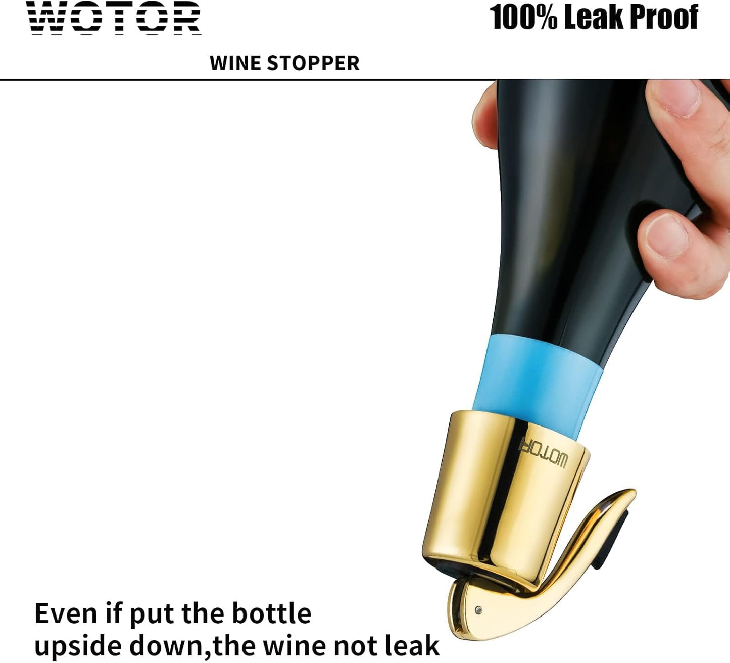 WOTOR Stainless Steel Wine Bottle Stoppers with Silicone - Reusable Wine Saver and Decorative Bottle Sealer, Leakproof, Keep Fresh, Gold, 2 Pack